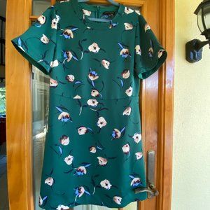 Banana Republic Emerald Green Floral Silky Fit & Flare Dress w/ Pockets